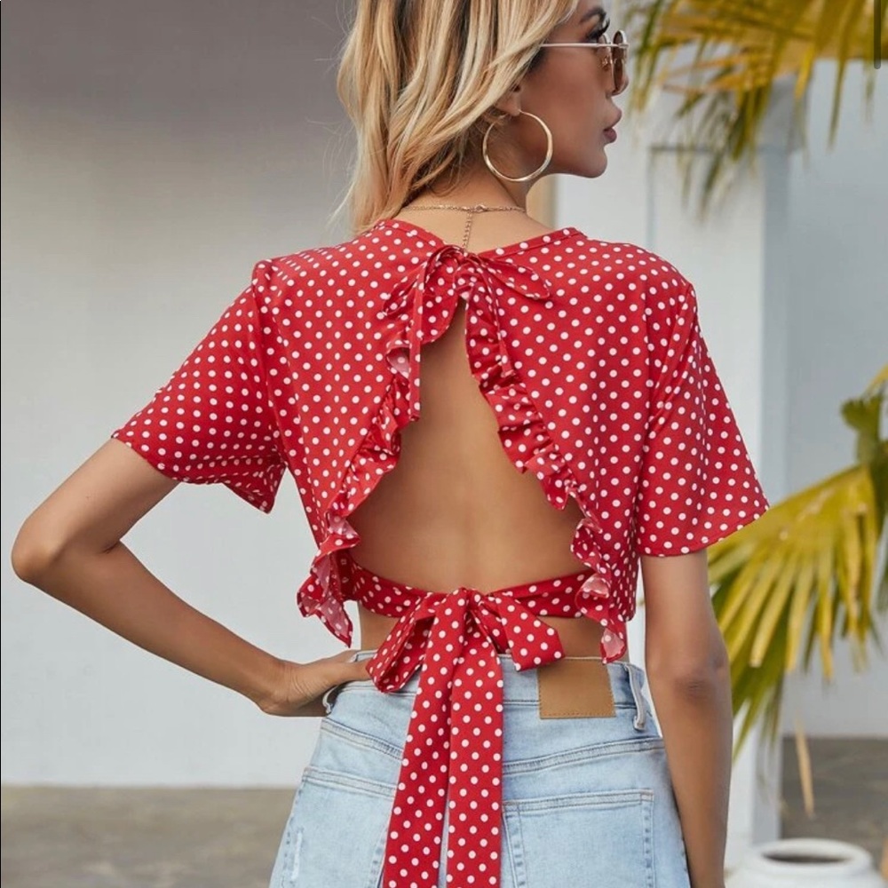 SHEIN Red Polka Dot Crop Top